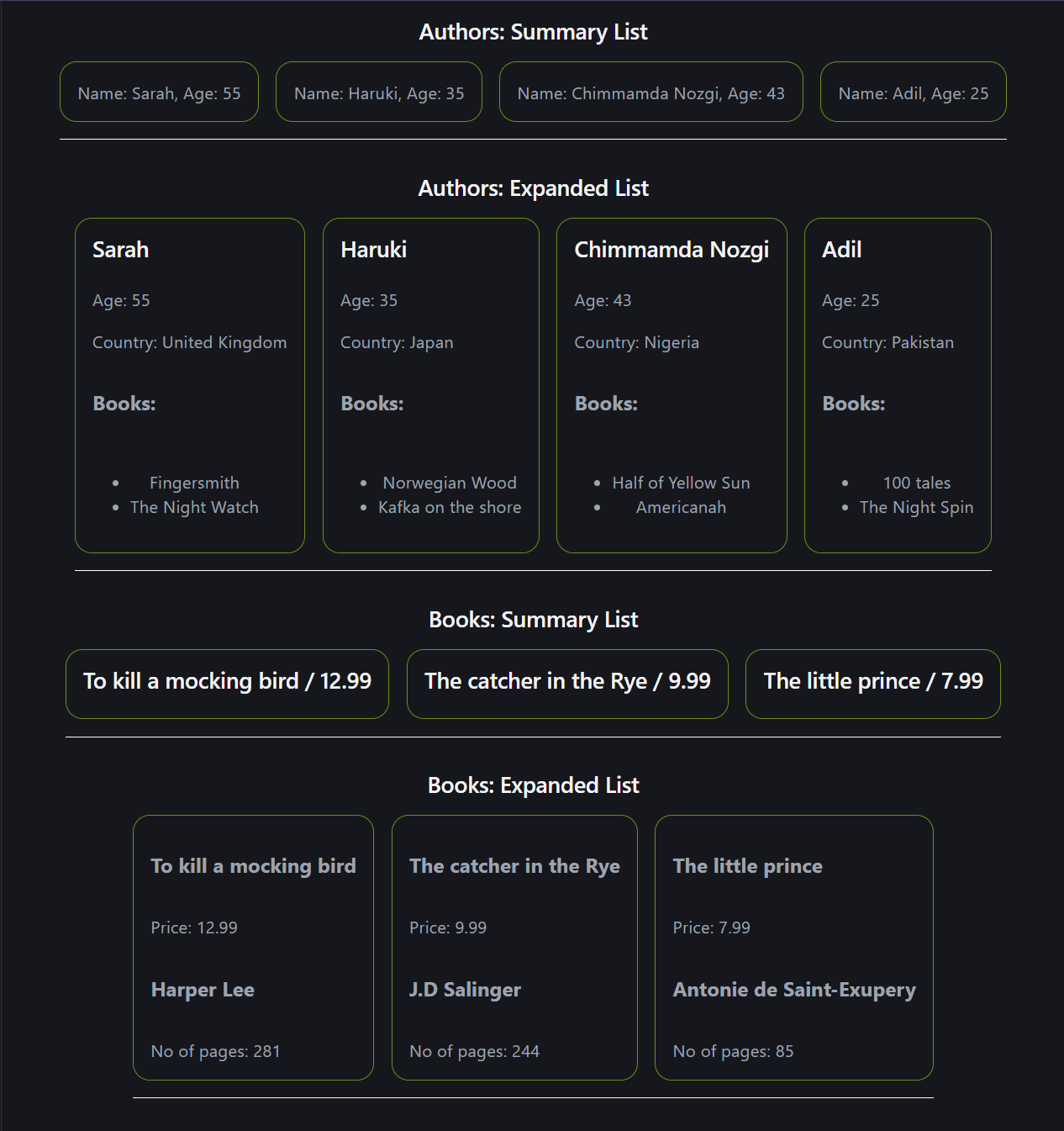 components on page list