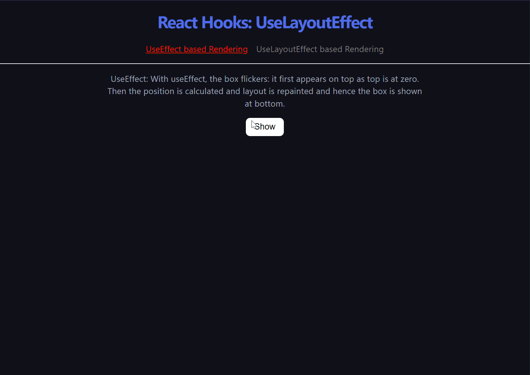 Rendering block on button click; calculation causes flicker