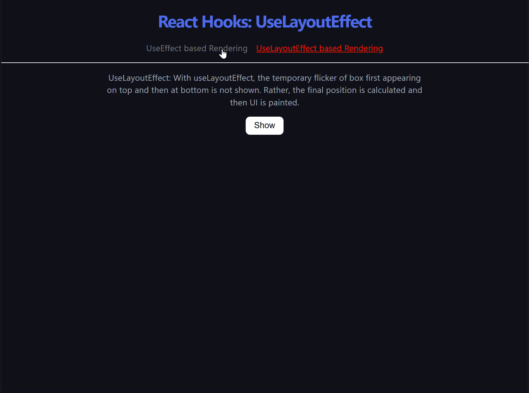 Rendering block on button click; calculation causes flicker